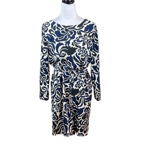 Loft Black, Navy, And White Dress With Tie Waist, Size M - Picture 1 of 7